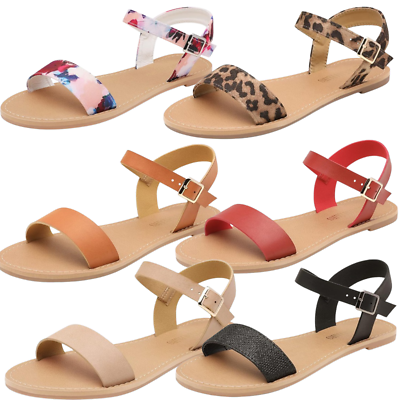 #ad Women Summer Casual Flat Sandals Ankle Strap Open Toe Beach Sandals
