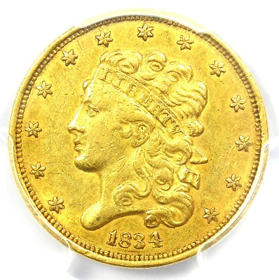 #ad 1834 Classic Gold Half Eagle $5 Coin Certified PCGS AU53 $2500 Value