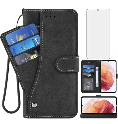 #ad Leather Phone Case Wallet Samsung Galaxy S21 Plus Flip Cover