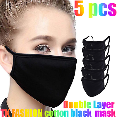 #ad Soft Poly Cotton Face Black Mask Double Layer Reusable and Washable Unisex $7.49