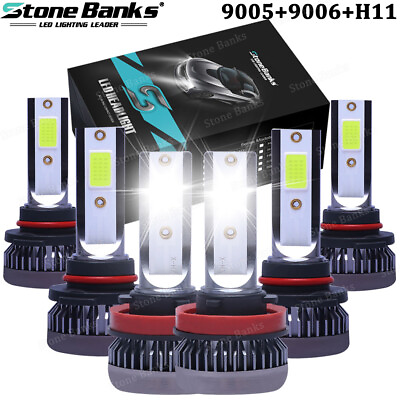 #ad 6PCS 9005 9006 H11 Combo LED Headlight Fog Lights Kit High Low Beam Bulbs White