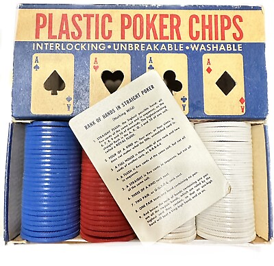 #ad VTG Ace Plastic Poker Chips 100 Interlocking Unbreakable Washable 1.5” 1950’s