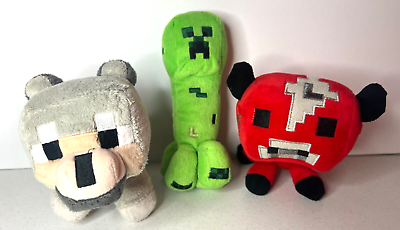 #ad Minecraft lot 3 Creeper Red Mushroom and Mojang the Wolf Dog Plush Stuffed Toys