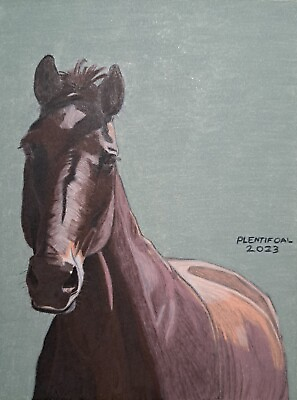 #ad Horse Painting Curious Horse 9quot;x12quot; Traditional Art Fine Art Gouache Painting