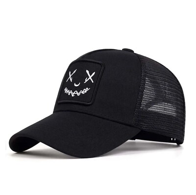 #ad X face hat strapback smiley face black patch cap trucker hat Unisex $13.70