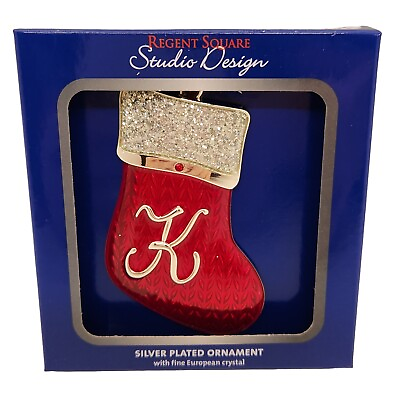 #ad Regent Square Silver Plated Initial quot;Kquot; Monogram Christmas Stocking Ornament