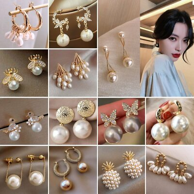 #ad 2024 Fashion Pearl Tassel Stud Earrings Drop Dangle Women Wedding Jewelry Gifts