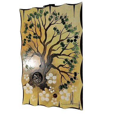 #ad Woods of the World 3D Owl Tree Vintage Retro Wall Hanging Plaque Painted signed