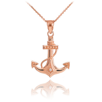 #ad Rose Gold Anchor Diamond Pendant Necklace