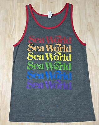 #ad S SEA WORLD Rainbow Logo ADULT Tank Top Colorful Soft Shirt NWOT