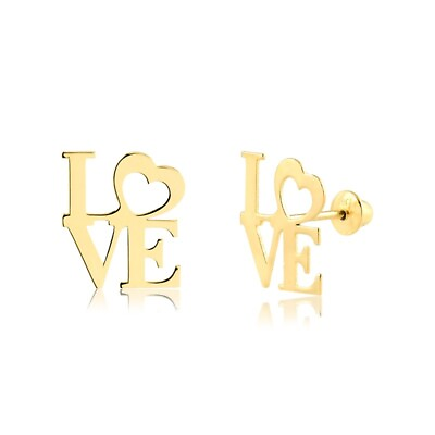 #ad Love 14k Solid Yellow Gold Earrings Shaped Butterfly Backs Stud Earrings