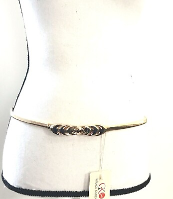 #ad Grace Karin Belt Women#x27;s Gold Skinny Slinky SZ Large Retro NWT Metal Stretch
