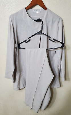 #ad Christopher Calvin Womens Pant Suit Set 2pc Gray Dotted M Top L Pant