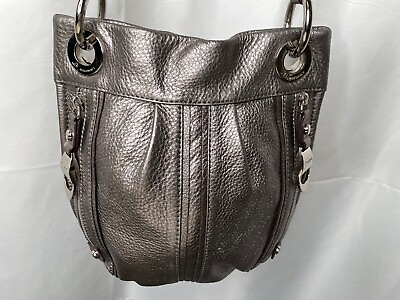 #ad B Makowsky Silver Gray Metallic Leather Crossbody Bag Convertible Shoulder